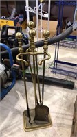 Heavy brass three-piece fireplace tool set (691)