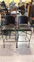 Pair of metal armed bar chairs, cushioned seats,