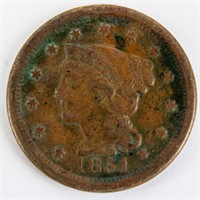 Coin 1851 Braided Hair Large Cent  EF