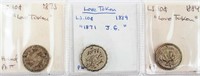Coin 3 Silver Love Tokens 1880's Seated Dimes
