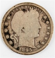 Coin 1895-S Barber Quarter Scarce Date Good