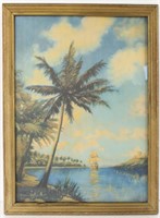Antique Hawaiian Print The Sunny South, Palm Trees