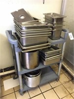 buss cart & stainless pots & pans