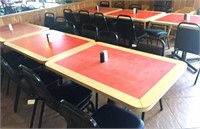 6 tables, 22 chairs,3 high chairs, 3 booster seats