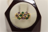 10K YELLOW GOLD AMETHYST AND EMERALD RING