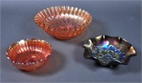 Three Pieces Vintage Carnival Glass