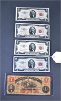 Four 1953 Red Seal $2.00 U.S. Notes