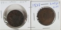 1822 & 1825 LARGE CENT COINS