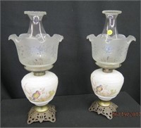 Pair of metal base oil lamps 17.75"H