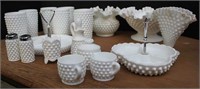 SELECTION OF HOBNAIL MILK GLASS ITEMS