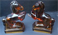 PAIR OF GLASS HORSE BOOKENDS