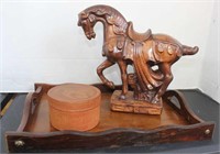 CARVED WOOD HORSE AND MORE