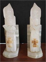 PAIR OF ALABASTER BOOK ENDS