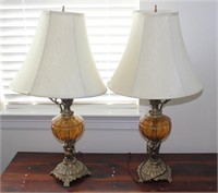 PAIR OF VINTAGE AMBER GLASS LAMPS