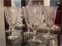 SET OF ETCHED GLASS STEMWARE