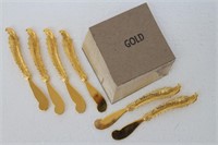 6 Gold Plated Feather Spreading Butter Knives....