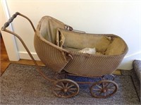 Antique Child's Buggy W / Wood Wheels