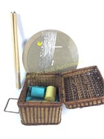 Lot of picnic basket with supplies and table