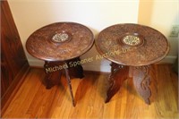 TWO HAND CARVED FLORAL TOP INLAID TABLES