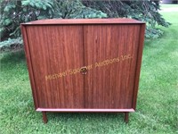 MID CENTURY MODERN DANISH TEAK TAMBOUR CABINET