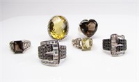 Six Sterling Silver Gemstone Rings
