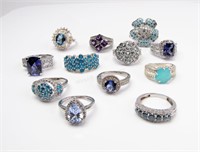 Twelve Sterling Silver Gemstone Rings