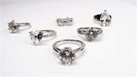 Six Sterling Silver Solitaire Rings