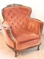 Ornate Carved Victorian Style Tuft Back Arm Chair