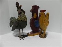 3 ASSORTED ROOSTERS