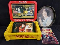 COCA COLA LOT SIGNS, TRAY , AND CRATE