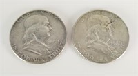 1952, 1960 FRANKLIN SILVER HALF DOLLAR COINS