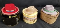 LOT OF 3 MINIATURE HATS W BOXES