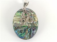 LARGE STERLING SILVER PENDANT W ABALONE