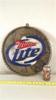 Miller Lite metal beer sign, 18 inches roud