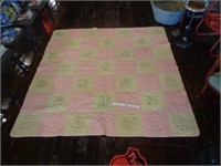 Antique Hand Stitched Quilt - Embroidered