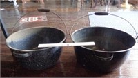 2 Vintage Enamelware Pots