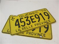 Lot de paire de plaques du Québec 1974