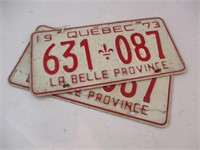 Lot de paire de plaques du Québec 1973