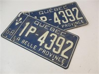 Lot de paire de plaques du Québec 1968