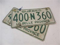 Lot de paire de plaques du Québec 1975