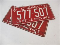 Lot de paire de plaques du Québec 1972