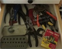 Snips, needle nose pliers, and C clamps