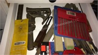 Files, old pipe wrench, pipe cutter, angle