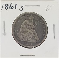 1861-S SEATED LIBERTY SILVER HALF DOLLAR COIN