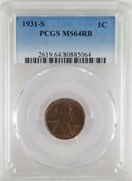 1931-S PCGS LINCOLN PENNY MS64RB
