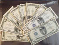 LOT OF 9 $5 SILVER CERTIFICATES STAR NOTES