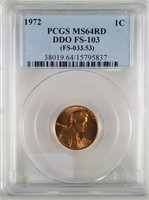 1972 PCGS MS64RD LINCOLN PENNY 1C