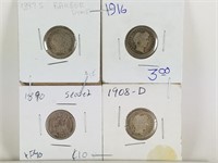 4PC BARBER & SEATED LIBERTY SILVER DIME LOT