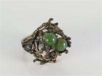 STERLING SILVER RING W JADE STONES