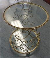 GORGEOUS GOLD TRIM GLASS TOP IRON END TABLE